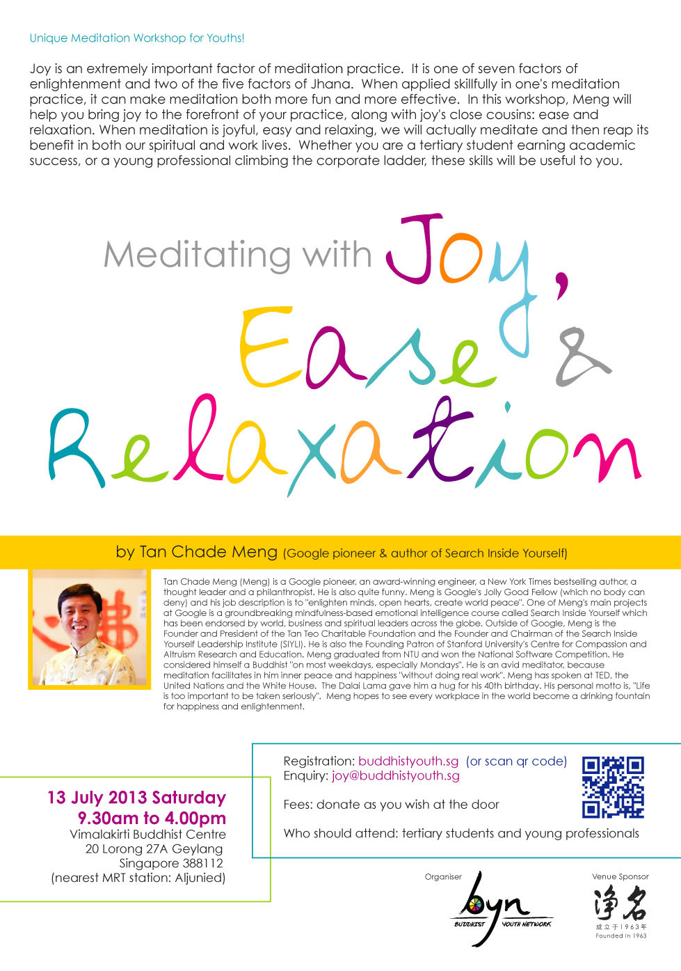 13 July: Meditation Workshop for Youths with Mr Tan Chade Meng